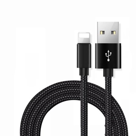 Punottu datakaapeli iPhone 2 m - Musta