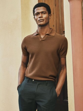 John Henric Men's Polo Marron en Coton Texturé Size M