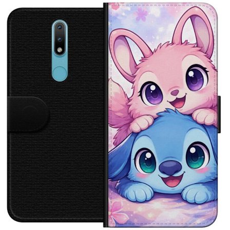 Kompatibel Tegnebogsetui til Nokia Nokia 2.4 Sød kawaii illustration med pink og blå fantasidyr, store øjne og bløde farver perfekt til børnevær