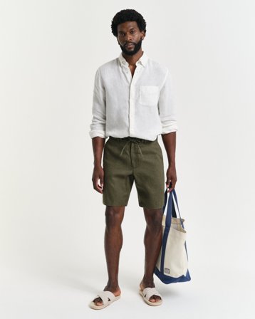 GANT Herren Relaxed Fit Leinen Shorts mit Kordelzug (M) Grün