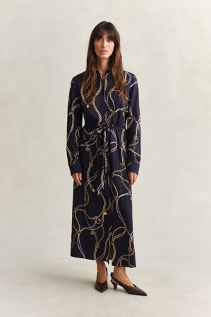 GANT Damen Hemdblusenkleid mit Print (42) Marineblau