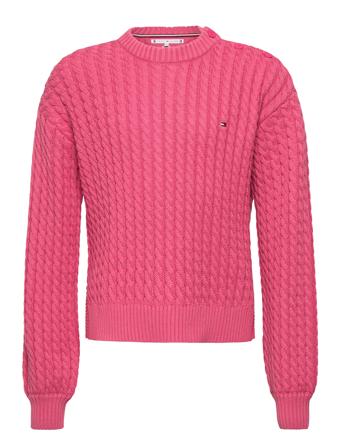 Cable Sweater L/S Pullover Striktrøje Lyserød Tommy Hilfiger