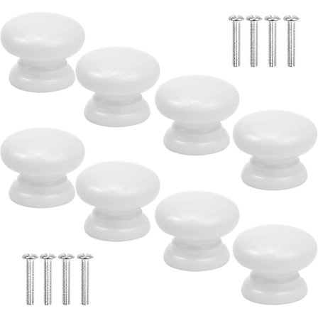 8 stk. Skabsknapper, 33mm Hvide Skuffegreb Svampeformet Dørgreb Runde Solide Trækgreb