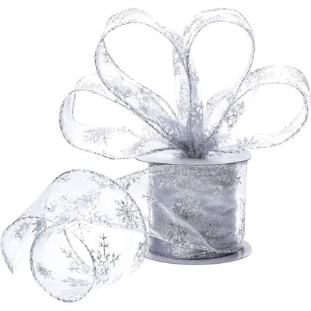 2 Pakke 6,3 cm 11 meter Organza Bånd Snøfnugg Ledning Tynn Glitterbånd