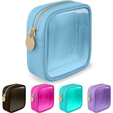 Mini Genomskinlig Sminkväska för Handväska, Liten Söt Preppy Kosmetisk Dragkedjeväska, Transparent PVC Nylon Vattentät Toalettförvaring Clutch 