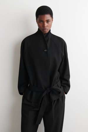 COS Women's Belted Wool Blend Shawl Collar Jacket in Black