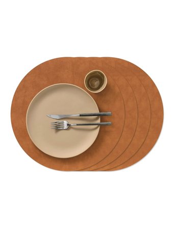 LIND DNA 4-Set Dækkeserviet Circle L Nupo - Brown - D:38CM