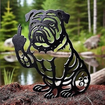 Hauska Bulldog Metallinen Puutarhakoriste, Leikkisä Bulldog Siluetti Patsas, Kestävä Nurmikkotaide Koiran Ystäville, Ruosteenkestävä Pihakoriste, 