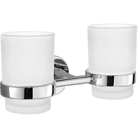 Dobbel glassbeger veggmontert tannbørstebegerholder 304 rustfritt stål (FMY)
