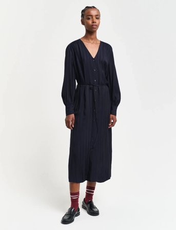 GANT Relaxed Satin Stripe Shirt Dress - Black - 42