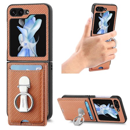 För Samsung Galaxy Z Flip 6 med inbyggt roterande ringstativ och plånboksfodral, skyddande PU-läderfodral med stativ för Samsung Galaxy Z Flip 6