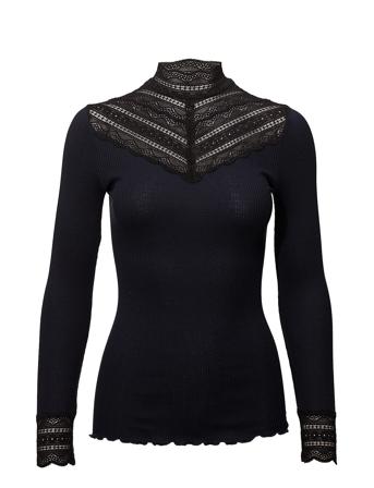 Silk T-Shirt W/ Lace Blus Långärmad Blå Rosemunde