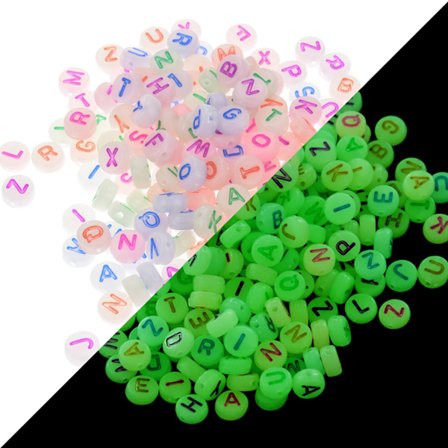 1000 stk. selvlysende akryl alfabet bogstav perler 7mm glød - Perfet