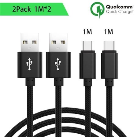 USB Typ C-kabel - E.F.CONNECTION - Paket med 2 - 1M - Svart Nylon - Kompatibel med smartphones