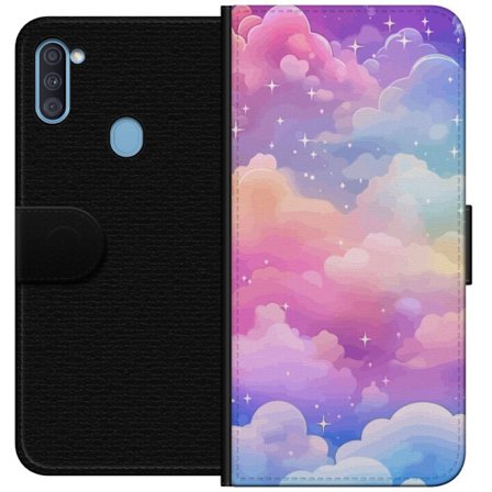 Yhteensopiva Lompakkokotelo Samsung Galaxy A11 Söpö yksisarvinen, jolla on sateenkaarivärinen tukka tähtitausta vasten kawaii-tyylillä