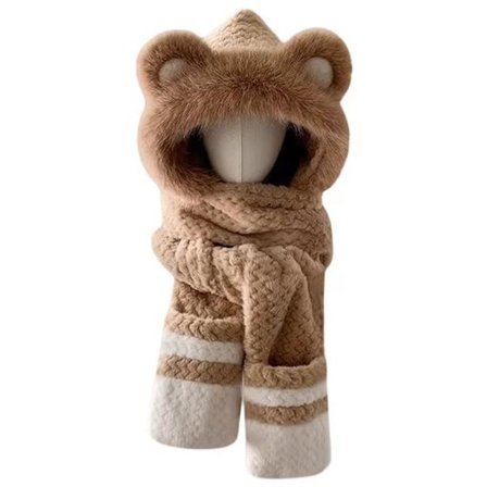 ING Dame Bjørne Vinterhue, 3-i-1 Hættehandsker og Halstørklæde, Blød Varm Hue, Cykelhue med Øreklapper, Velegnet til Vinter