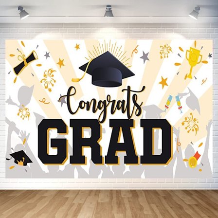 Graduation Baggrund 2025 - Premium Stjerner & Bånd Fotoboks Banner (180x110cm/70.9x43.3in) til Afslutningsfest Dekorationer