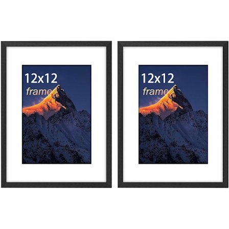 Wyewye 4-pak Sorte Rammer - 12x12 & 20x25cm, Træ & Plastglas, Passer til 13x18 Fotos, Med Passepartout