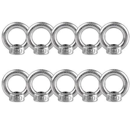 10 Stk. M8 Øjemøtrik, Løfteøjemøtrik, M8 304 Rustfrit Stål Øjemøtrik, Hungevindmøtrik
