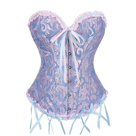 Kvinners L Up Boned Overbust Korsett Bustier Lingeri Bodyshaper Topp Prinsesse Korsett - Blå [DB]