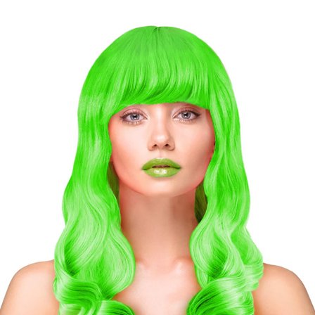 Peruukki Pitkät Kiharat Hiukset - Neonvihreä