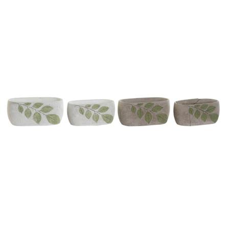 Krukset Dkd Home Decor Cement Vit Grön Ljusgrå Orientalisk Löv A