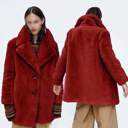 Dam Långärmad Button Down Lapel Outwear Fuzzy Fleece Coat