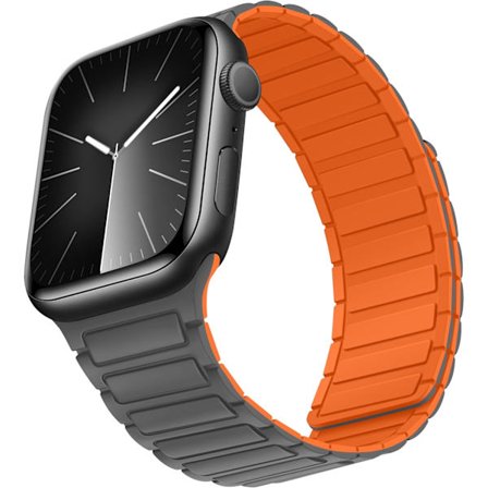Magnetiska klockarmband kompatibla med Apple Watch-armband, mjukt silikonersättningsarmband designat för iWatch, grå orange 42/44/45/49 mm