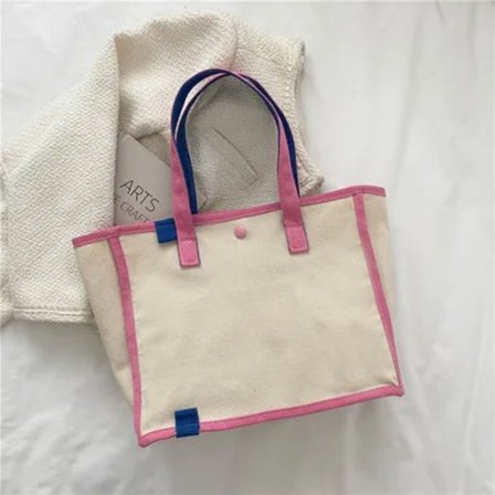 Personlig Rosa Canvasväska med Namn Damhandväska Monogram Broderad Konst Canvas Shoppingväska Axelväska Gåva~06815