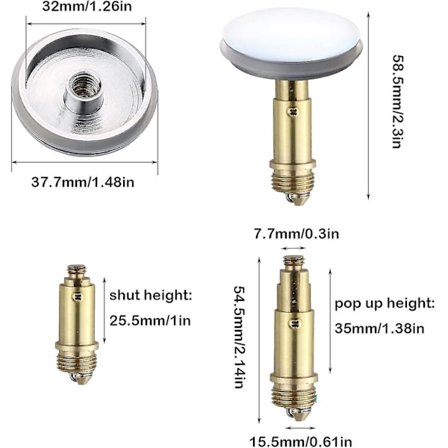 2 stk. Badeværelses Push Pop-up Click Clack Stop, 38mm Vask Stop Pop-up Stop