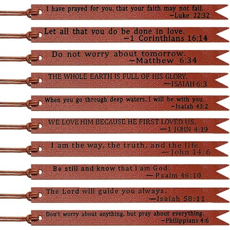 10 stk Bibelbokmerker, Kristent Lærbokmerke, Kristne Gaver