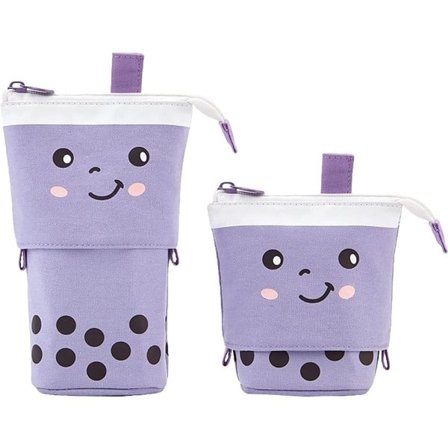 Söpö penaali, seisova kynäteline teleskooppinen pieni penaali preppy penaali ponnahdusikkuna kosmeettinen meikkipussi opiskelijalle teinille, violetti