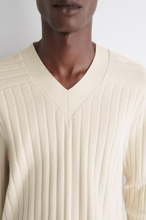 COS Men's Jersey De Canalé Con Cuello De Pico in Blanco
