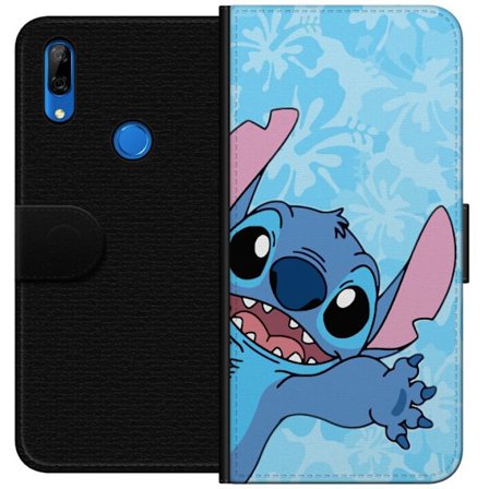 Kompatibelt Lommeboketui til Huawei P Smart Z Leken illustrasjon av Stitch som strekker seg mot kameraet på lyseblå blomstret bakgrunn