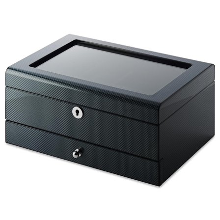 8 Slot Carbon Fibre Veneer Watch and Jewellery Display Box for Men - Watch boxes