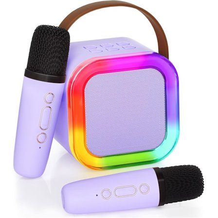 Karaoke Maskine til Børn og Voksne, Bærbar Bluetooth Mini Karaoke Mikrofon Sang Højttaler med 2 Mikrofoner og Lys, Legetøj