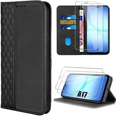 Beskyttelsescover - BOOLING - til Samsung Galaxy A17 4G/5G - Sort mosaik lædeeffekt - 2 glas
