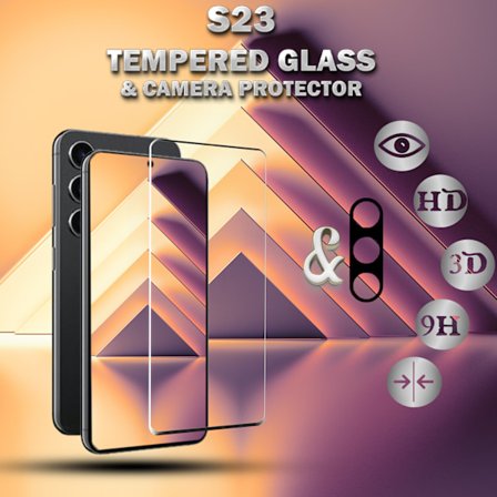 1-Pack SAMSUNG S23 Skærmbeskyttelse & 1-Pack linsebeskyttelse - Hærdet Glas 9H - Super kvalitet 3D