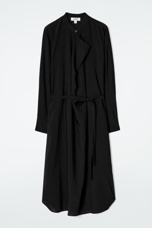 COS Damen Drapiertes Midikleid Mit Gürtel - Schwarz