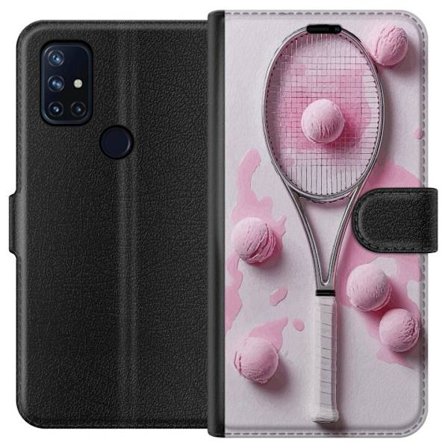Kompatibel Tegnebogsetui til OnePlus OnePlus Nord N10 5G Rosa glaskugler og tennisketsjer i et kreativt stillbillede med legende popfølelse og modern