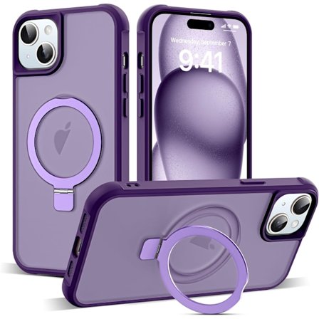 Kompatibelt med iPhone 15 Skal med Osynlig Magnetisk O-Ring Ställ Genomskinligt Kompatibelt med Mag-Safe Bra Greppkänsla