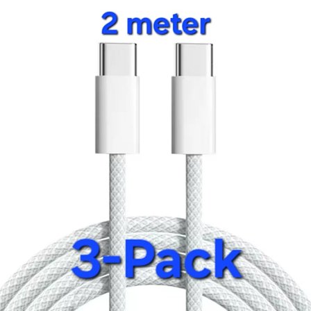 2 meter NYLON Laddare för Samsung - Snabbladdare - USB-C Laddare - Kabel Vit
