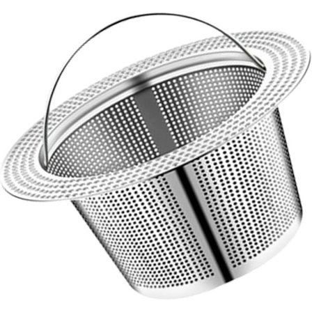 Kjøkkenvask sil, dyp avløpssil laget av rustfritt stål, finmasket silkurv i ett stykke, EV-sil, for kjøkken (sølv)