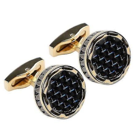 Manschettknappar för män, koppar, kolfiber, runda, guldpläterade