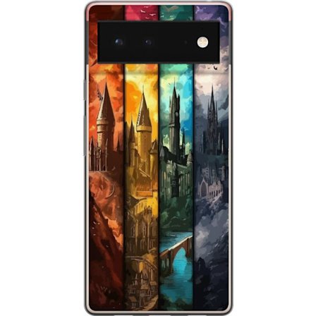 Kompatibel Mobilcover til Google Google Pixel 6 Fire magiske slotte i forskellige elementfarver, episk fantasykunst med ild vand luft og mørke i deta
