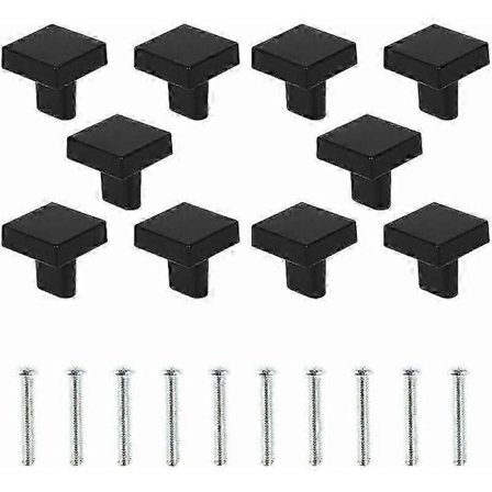 26-27 Pakke med 10 Sorte Dørknapper Massiv Messing Firkantede Skabsknapper Vintage Køkkenmøbelhåndtag med Skruer til Garderobeskabe Skuffer (Sort