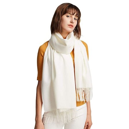 Oversized myk cashmere-skjerf for kvinner med ris-hvit innpakning