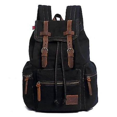 Augur 1039 Mænd Retro Canvas Rygsæk Skulder Laptop Taske (Sort)