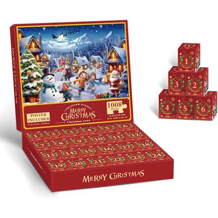 Joulukalenteri 2024 - 1008 palan palapeli, 24 palan palapelilelu, joulukalenteri 2024, lasten ja aikuisten joulukuun laskuri (LL2801) Christmas