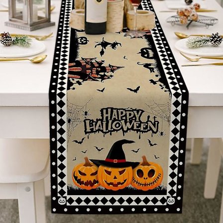 Halloween Pumpa Bordslöpare Byrå Scarves Bomull Linne Säckväv Bordslöpare För Middagsfest Familjehelger, Kök Inredning, 13*72in